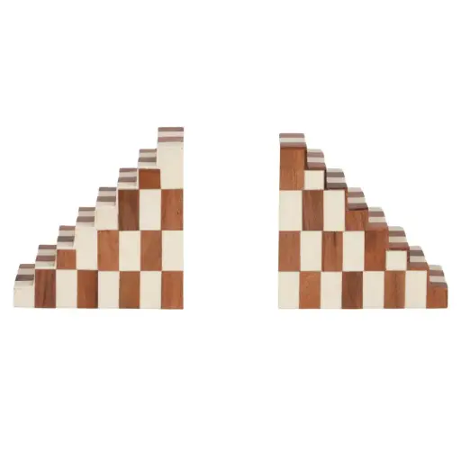 [180133-BB] Steps Resin Bookends Set Ivory Natural 6in