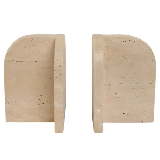 [180171-BB] Arched Travertine Bookends Set 6in