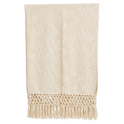 [161179-BB] Woven Cotton Throw w Crochet &amp; Fringe Cream