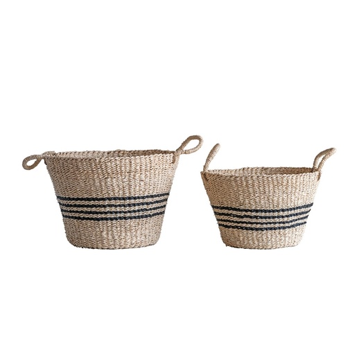 [161187-BB] Natural Palm &amp; Seagrass Striped Baskets Set