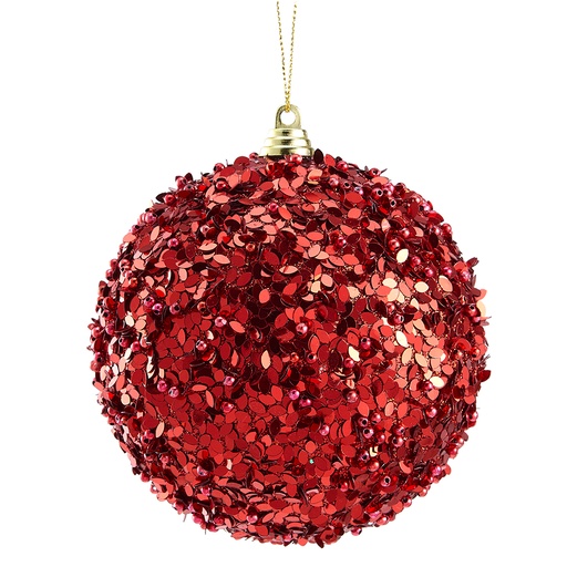 [162365-BB] Red Sequin Ball Ornament 4in