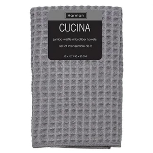 [162522-BB] Cucina Jumbo Waffle Kitchen Towel Set of 2 Grey
