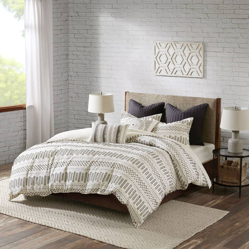 [162716-BB] Rhea Cotton Jacquard King Duvet Cover Mini Set Ivory