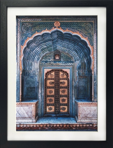[162817-BB] Moroccan Door Blue Framed Print 14.6 x 19in