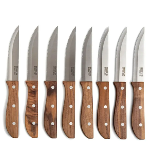[164756-BB] Jumbo Steak Knives Set Walnut Finish 8pc