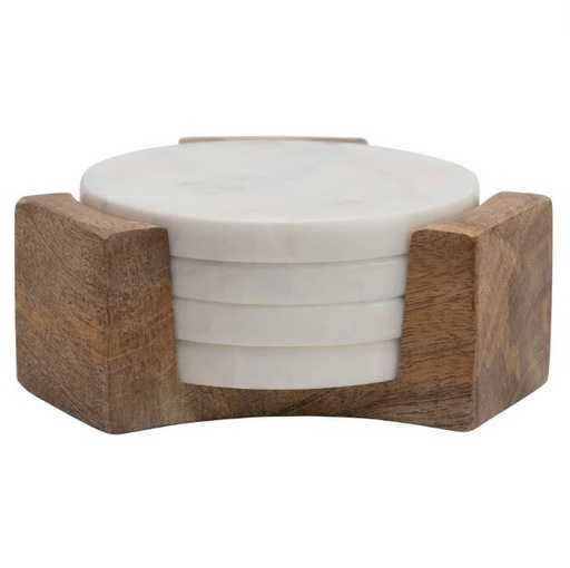 [164920-BB] Marble Coasters with Holder, Set of 5