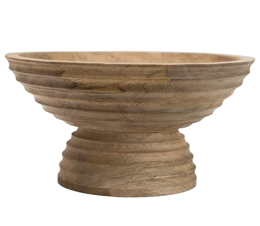 [164992-BB] Mango Wood Ridged Footed Bowl