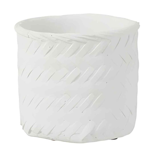 [165217-BB] White Woven Cement Planter 7in