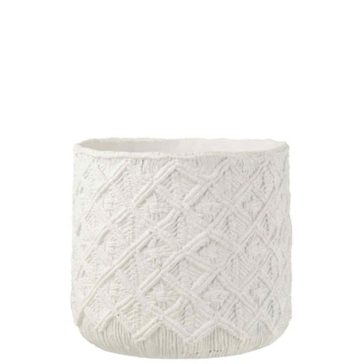 [165249-BB] White Checkered Cement Planter 7in