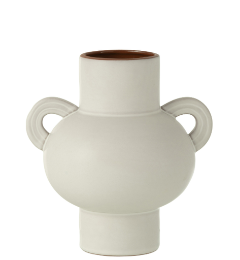 [165287-BB] White Double Handled Vase  7in