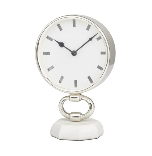 [165855-BB] Silver Clock With Marble Base 10in