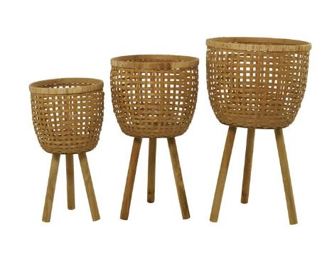 [165897-BB] Woven Basket Planter With Wood Legs 20in