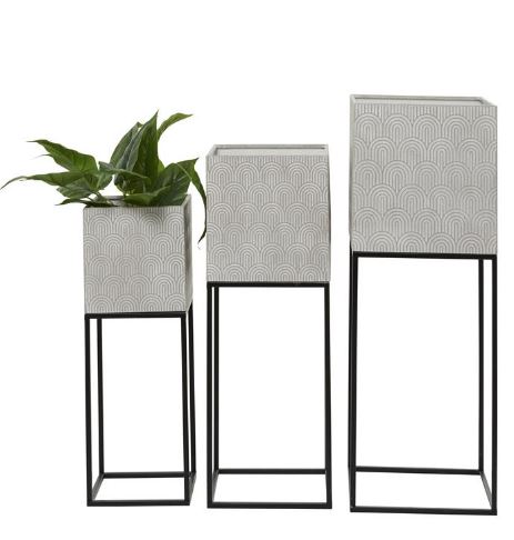 [165899-BB] Textured Square Metal Planter on Stand 26in