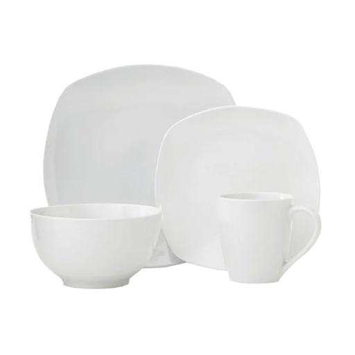 [165932-BB] Metric White Soft Square Dinnerware Set 16 pc