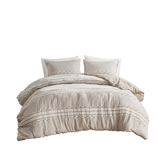 [166541-BB] Lennon Organic Cotton Jacquard Queen Comforter Set Taupe