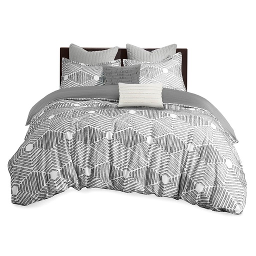 [166542-BB] Ellipse Cotton Jacquard King Comforter Set Grey
