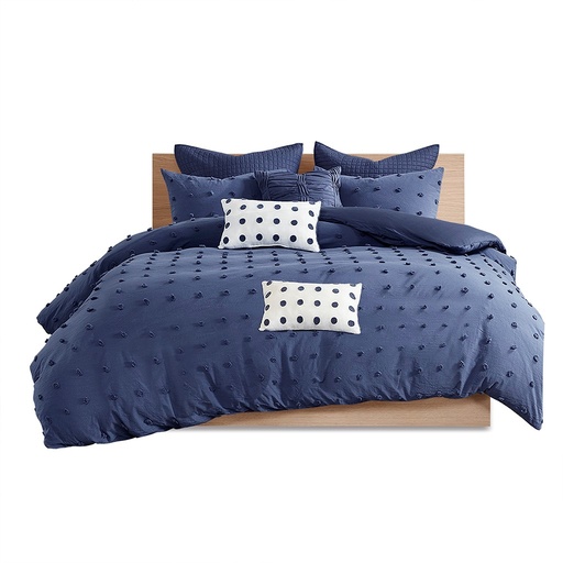 [166548-BB] Brooklyn Cotton Jacquard King Comforter Set Indigo Blue