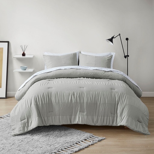 [166553-BB] Nimbus Complete Comforter Bedding and Sheet Queen Set Grey