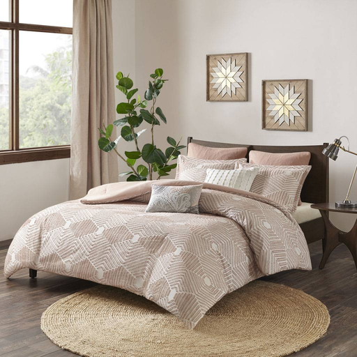 [166562-BB] Ellipse Cotton Jacquard Comforter King Set Blush
