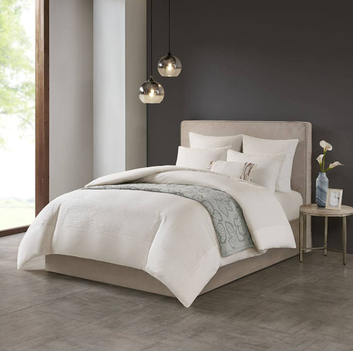 [166581-BB] Hanae Cotton Blend Yarn Dyed Comforter Queen Set White 3 pc