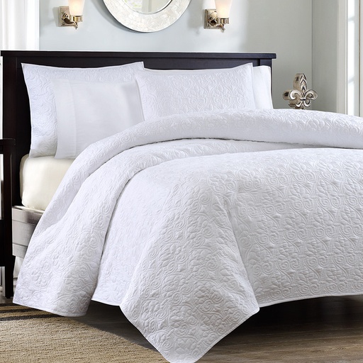 [122861-BB] Quebec 3Pc Coverlet Set White Queen
