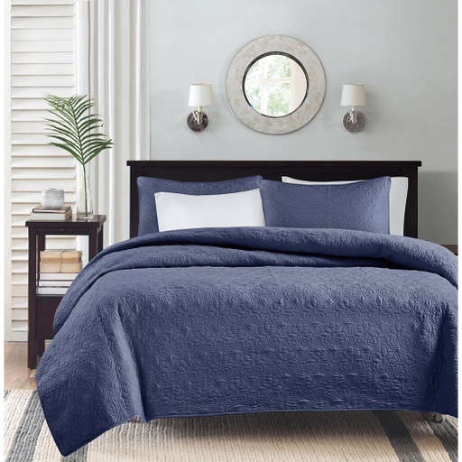 [157606-BB] Quebec King Coverlet Set Navy